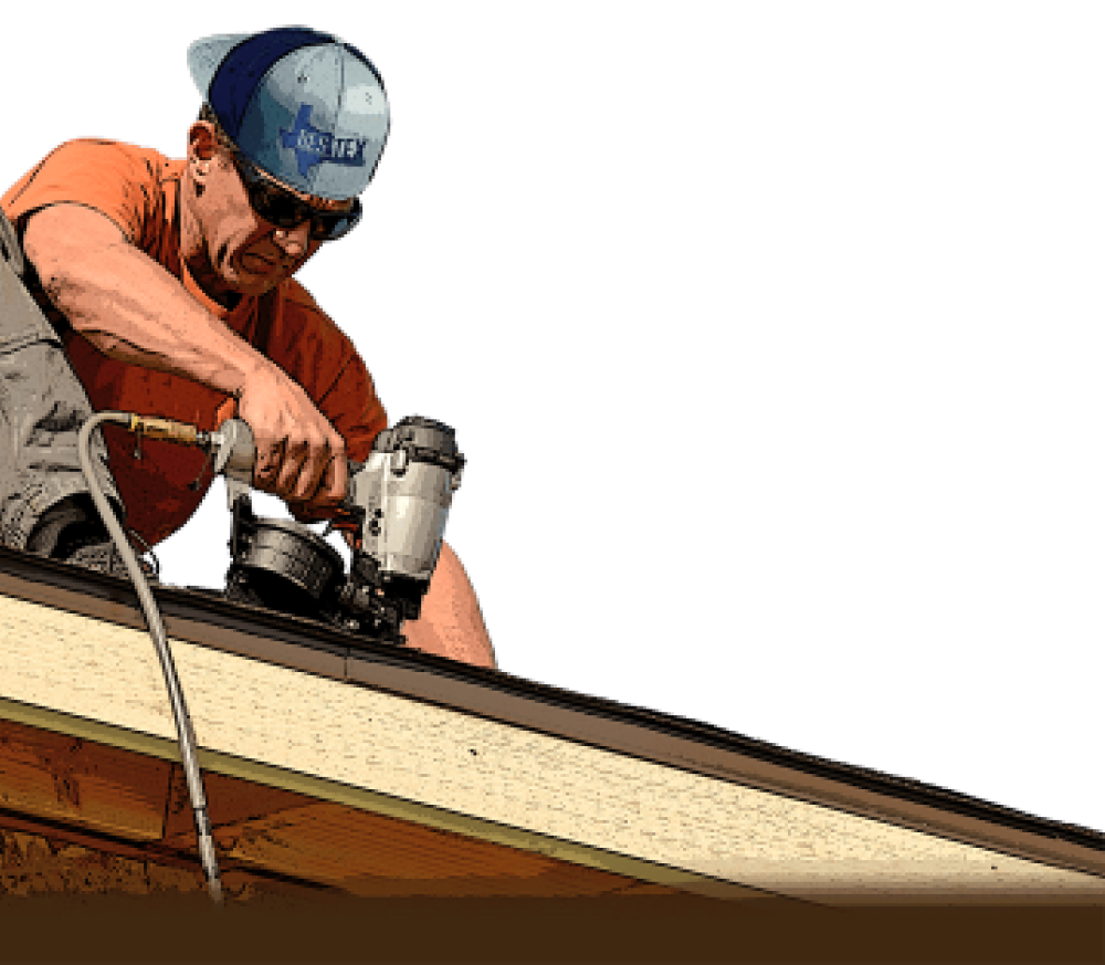 Roofer nailing shingles on a roof